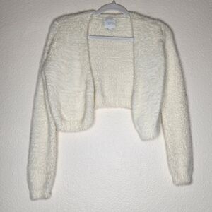 Sen Cream Fuzzy Crop Cardigan Shrug Sweater XS